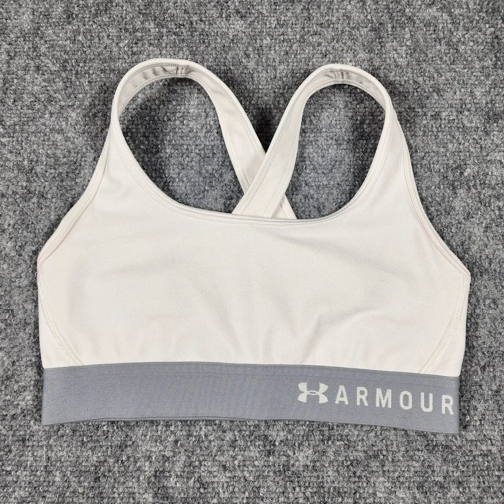 Under‎ Armour Mid Crossback Sports Bra White Gray Medium Impact HeatGear SM